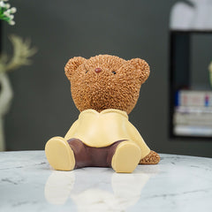 Brown Teddy Bear Figurine in Yellow Hoodie