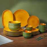 Golden Dinner Set with Green Exterior (Set of 23)