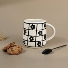Ceramic Mug with Black Floral Design
