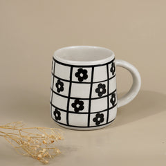 Ceramic Mug with Black Floral Design