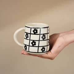 Ceramic Mug with Black Floral Design