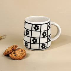 Ceramic Mug with Black Floral Design