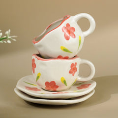 Hand-Painted Floral Ceramic Cup and Saucer Set