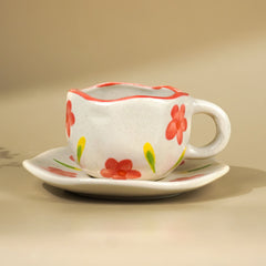 Hand-Painted Floral Ceramic Cup and Saucer Set