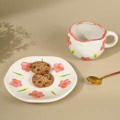 Hand-Painted Floral Ceramic Cup and Saucer Set