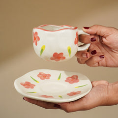 Hand-Painted Floral Ceramic Cup and Saucer Set