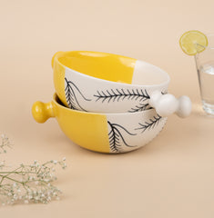 Yellow-White Ceramic Serene Elegance Serving Bowl | Set of 2