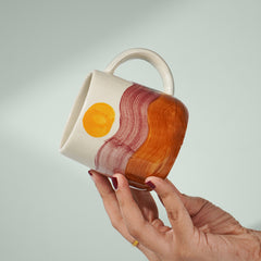 Sunset Painted Mug – Handcrafted with Orange & Maroon Waves