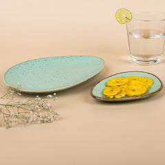Green Ceramic Oval Shaped Platter | Set of 2