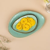 Green Ceramic Oval Shaped Platter | Set of 2