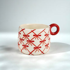Red and White Patterned Ceramic Mug Set