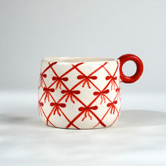 Red and White Patterned Ceramic Mug Set