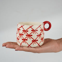 Red and White Patterned Ceramic Mug Set