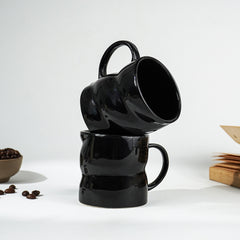 Curved Grip Design Black Ceramic Mug