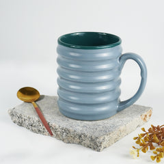 Blue Ceramic Mug with Ribbed Texture