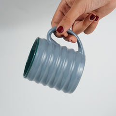 Blue Ceramic Mug with Ribbed Texture