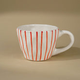 White Ceramic Cup with Hand-Painted Red Stripes