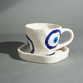 Blue Evil Eye Hand White Cup & Saucer Set