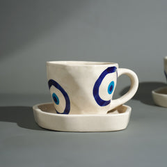Blue Evil Eye Hand White Cup & Saucer Set