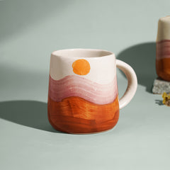 Sunset Painted Mug – Handcrafted with Orange & Maroon Waves