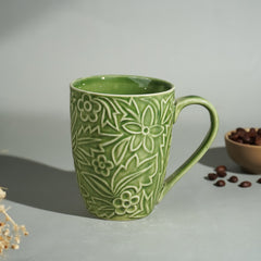 Embossed Green Ceramic Mug