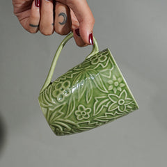 Embossed Green Ceramic Mug