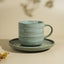 Green Ribbed Ceramic Cup and Saucer Set