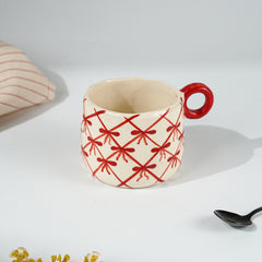 Red and White Patterned Ceramic Mug Set