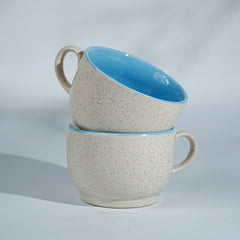 Cappuccino Cup in Light Blue Ceramic with White Exterior