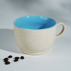 Cappuccino Cup in Light Blue Ceramic with White Exterior