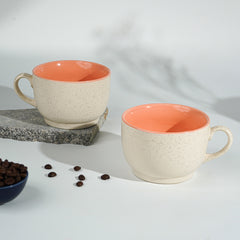 Cappuccino Cup in Orange Ceramic with White Exterior
