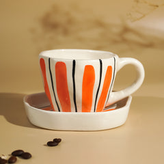 Orange Brushstroke Ceramic Cup and Saucer Set