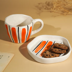 Orange Brushstroke Ceramic Cup and Saucer Set