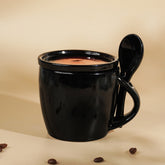 Black Ceramic Mug Set with Lid and Spoon