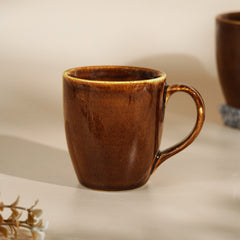 Brown Ceramic Coffee Mug with Golden Border | Set of 2