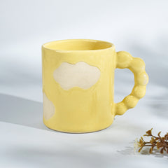 Yellow Ceramic Mug with Cloud Design
