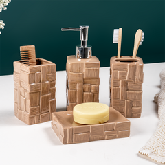 Brown Textured Ceramic Bathroom Set of 4