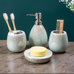 Pearlescent White and Gold Drip Ceramic Bathroom Set of 4