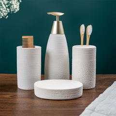 White Textured Ceramic Bathroom Set of 4