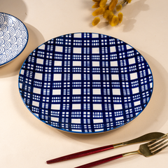 Blue and White Patterned Ceramic Dinner Set - Set of 18