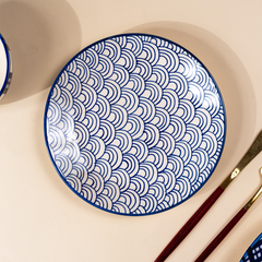 Blue and White Patterned Ceramic Dinner Set - Set of 3