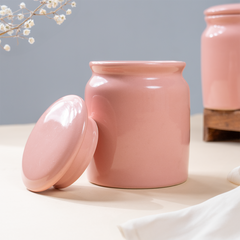 Glazed Pink Ceramic Canisters with Lids - Set of 2