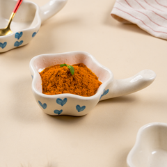 Handcrafted Ceramic Dip Bowl Set with Blue Heart Design