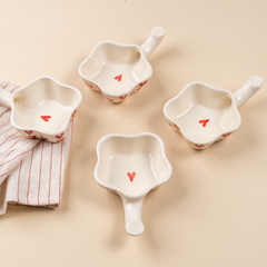 Handcrafted Ceramic Dip Bowl Set with Red Heart Design