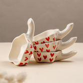 Handcrafted Ceramic Dip Bowl Set with Red Heart Design