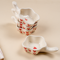 Handcrafted Ceramic Dip Bowl Set with Red Heart Design