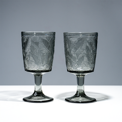 Smoky Black Palm Leaf Embossed Glass Goblet