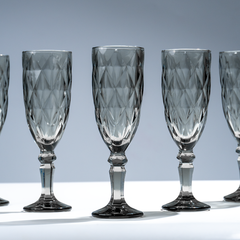 Elegant Black Crystal-Cut Glass Goblet - Set of 6