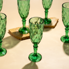 Emerald Green Diamond-Cut Glass Goblet - Set of 6