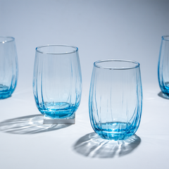 Ocean Blue Curved Ribbed Drinking Glass - Set of 6